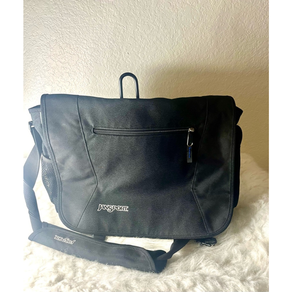 JanSport Messenger Bag Shoulder Bag Black Large Unisex - Picture 1 of 7